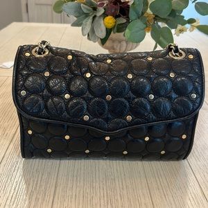 Rebecca Minkoff black leather with gold grommets and chain crossbody bag